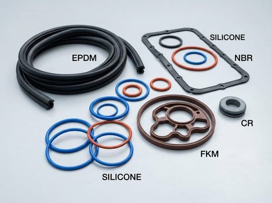 Automotive rubber seals and gaskets material selection, comparing EPDM, silicone, NBR, FKM, and CR sealing components for vehicle systems