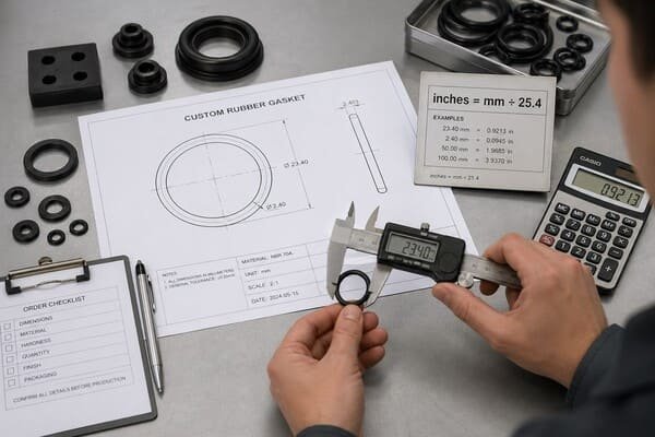 custom rubber gasket measured with caliper for dimension tolerance