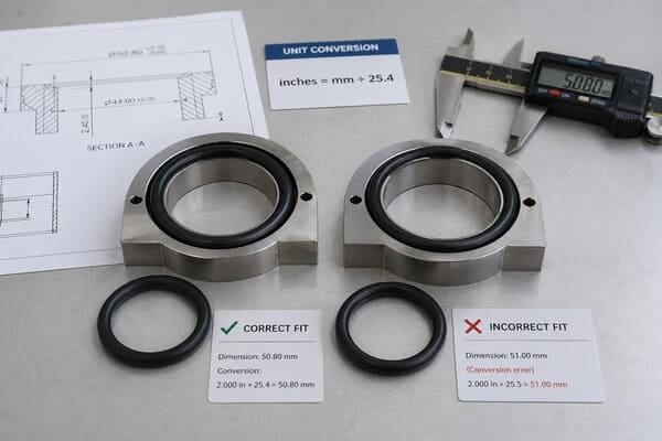 EPDM rubber gasket fit check with metric and inch dimensions
Suggested Image Title: