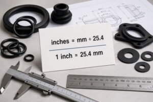 mm to inches formula with custom rubber gaskets and measuring tools