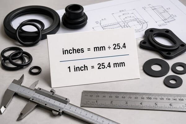 mm to inches formula with custom rubber gaskets and measuring tools
