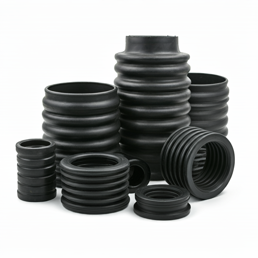 a collection of black rubber automotive components