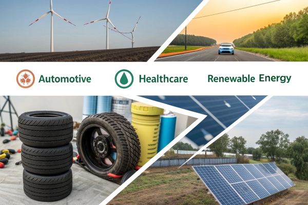 Rubber components in wind turbines, solar panels, and seals for energy systems.