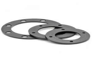 EPDM Rubber gaskets, three black circular gaskets with holes for industrial use