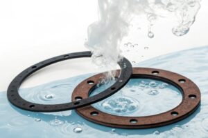 rubber gaskets being immersed in boiling water.