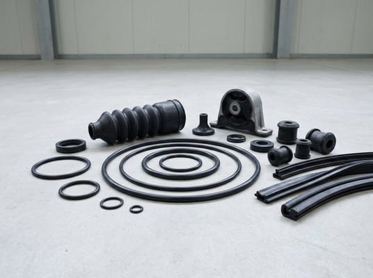 Automotive rubber parts count, O-rings, profiles, bellows, mounts and molded seals arranged for vehicle applications.