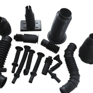 Automotive rubber bellows and boots, assorted black flexible parts, protect wiring and joints, resist dust and moisture, used in vehicle systems.