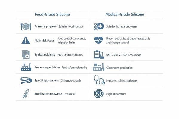 differences between medical grade and food grade silicone