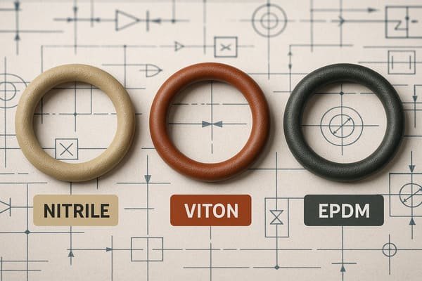 Nitrile, Viton, and [EPDM](https://lakeerierubber.com/what-is-epdm-rubber-properties-applications-uses/)[^10] O-rings with engineering diagrams in background