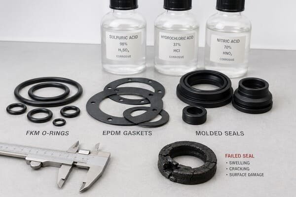 acid-resistant rubber seals with FKM and EPDM samples