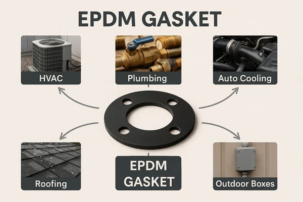 EPDM rubber applications: seals, gaskets, hoses, and weatherstrips in industries such as automotive, HVAC, construction, and fluid handling