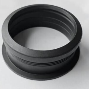 Automotive ACM rubber sleeve, precision molded outlet duct with sealing ribs, designed for high-temperature air systems.
