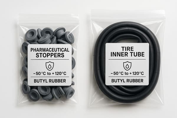 butyl rubber air tightness:Butyl rubber products, pharmaceutical stoppers and tire inner tube, temperature range -50°C to 120°C, sealed packaging for durability.