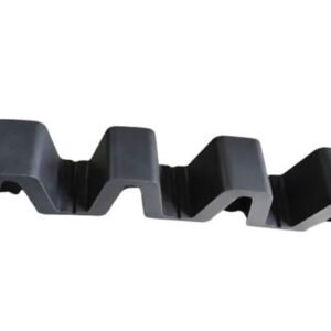 Caterpillar rubber boot, precision-molded for heavy equipment, black durable elastomer, zigzag profile for protective sealing.