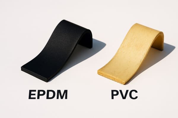 EPDM vs PVC outdoor performance:EPDM excels in outdoor conditions,PVC tends to degrade, yellow, or become brittle when exposed to UV light and harsh weather.