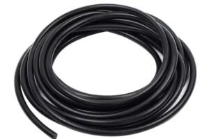 Rubber elastic cord, coiled black round rubber string for industrial sealing or tension applications, high flexibility and uniform thickness.