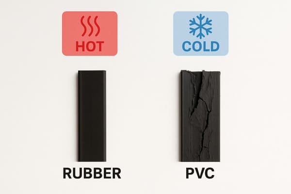 PVC vs Rubber temperature resistance:Rubber has superior performance in both high and low temperatures, PVC becomes brittle in cold conditions and softens in high heat.