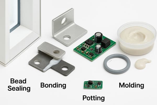 RTV silicone applications, bead sealing, bonding, potting, and molding for electronics and window parts, multi-purpose use.