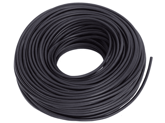 EPDM cord roll, black round elastic rubber rope neatly coiled, used for sealing, tension, or vibration isolation in industrial settings.