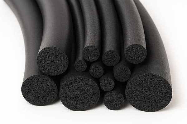 A sponge cord is a round, flexible, lightweight sealing product made from rubber or plastic foam with a cellular structure