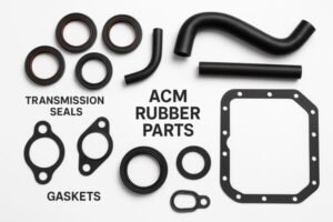 ACM rubber parts set, transmission seals and gaskets, various automotive hoses and sealing rings, industrial application layout.