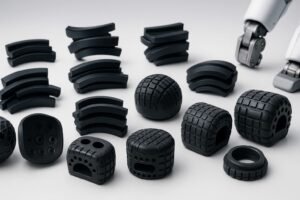 Robot rubber parts, assorted non-slip foot pads and wheel covers, durable tread patterns, used for humanoid robot joints and feet protection.