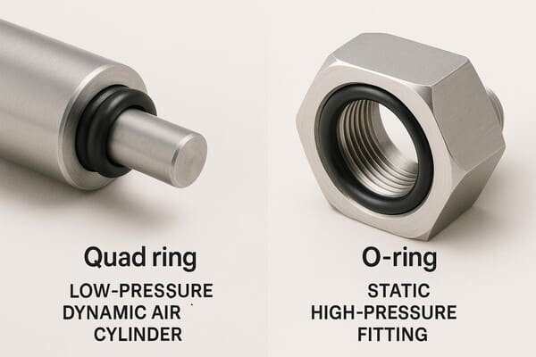 quad rings for low-pressure, high-cycle dynamic sealing where smooth motion matters. O-rings for static joints