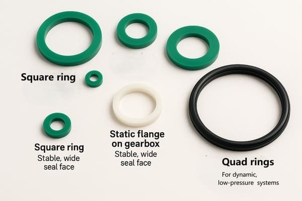 quad rings for dynamic, low-pressure systems,square rings for static joints or very slow-moving applications
