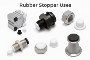 Rubber stoppers in industrial applications, used as protective caps, sealing plugs, and thread covers for mechanical and electronic components.