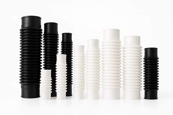 Silicone rubber bellows designed to seal moving parts against contamination, absorb vibrations, and withstand extreme temperature fluctuations.