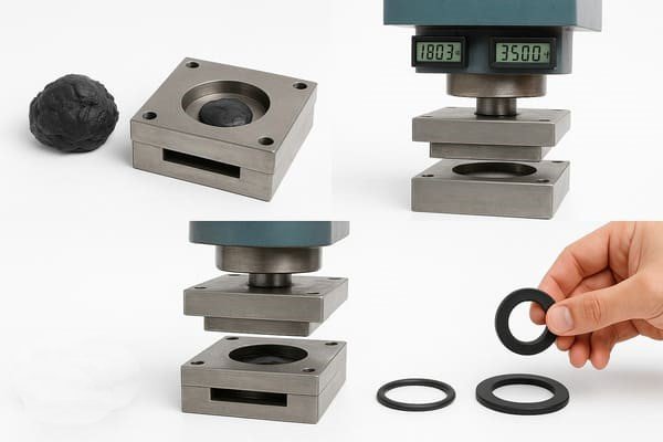 The main steps of rubber molding are: material selection and prep, loading the mold, applying heat and pressure, curing, demolding, and post-processing