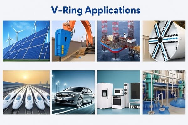 V-rings are used in pumps, electric motors, gearboxes, agricultural equipment, conveyors, and automotive applications—anywhere rotary shafts are exposed to contaminants.