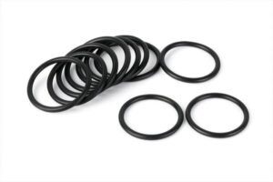 HNBR rubber O-rings in black, neatly arranged on white background, durable sealing components resistant to oil, fuel, and high temperatures.