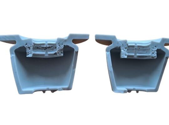 Cross section of rubber gasket showing internal porosity defects