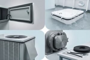 Neoprene sponge cord applications, round seals on doors, hatches and rooftop HVAC units, providing water and air leak protection.