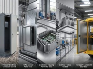 Closed cell silicone sponge gasket applications in outdoor enclosures, HVAC panels, electronics housings, lighting fixtures, and transport doors