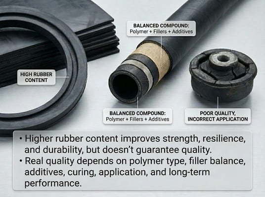 rubber content and rubber compound quality for industrial rubber parts