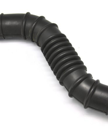Flexible rubber corrugated hose, black convoluted tube with 90-degree bends, used for automotive or machinery wiring protection.